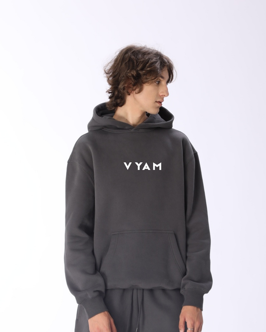 Vyam Unisex Oversized Pullover Hoodie Black Acid Wash