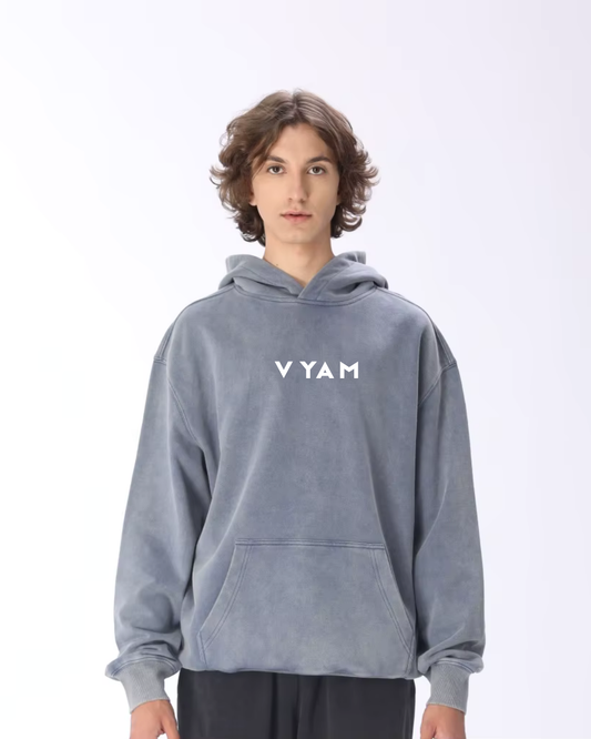 Vyam Unisex Oversized Pullover Hoodie Gray Acid Wash